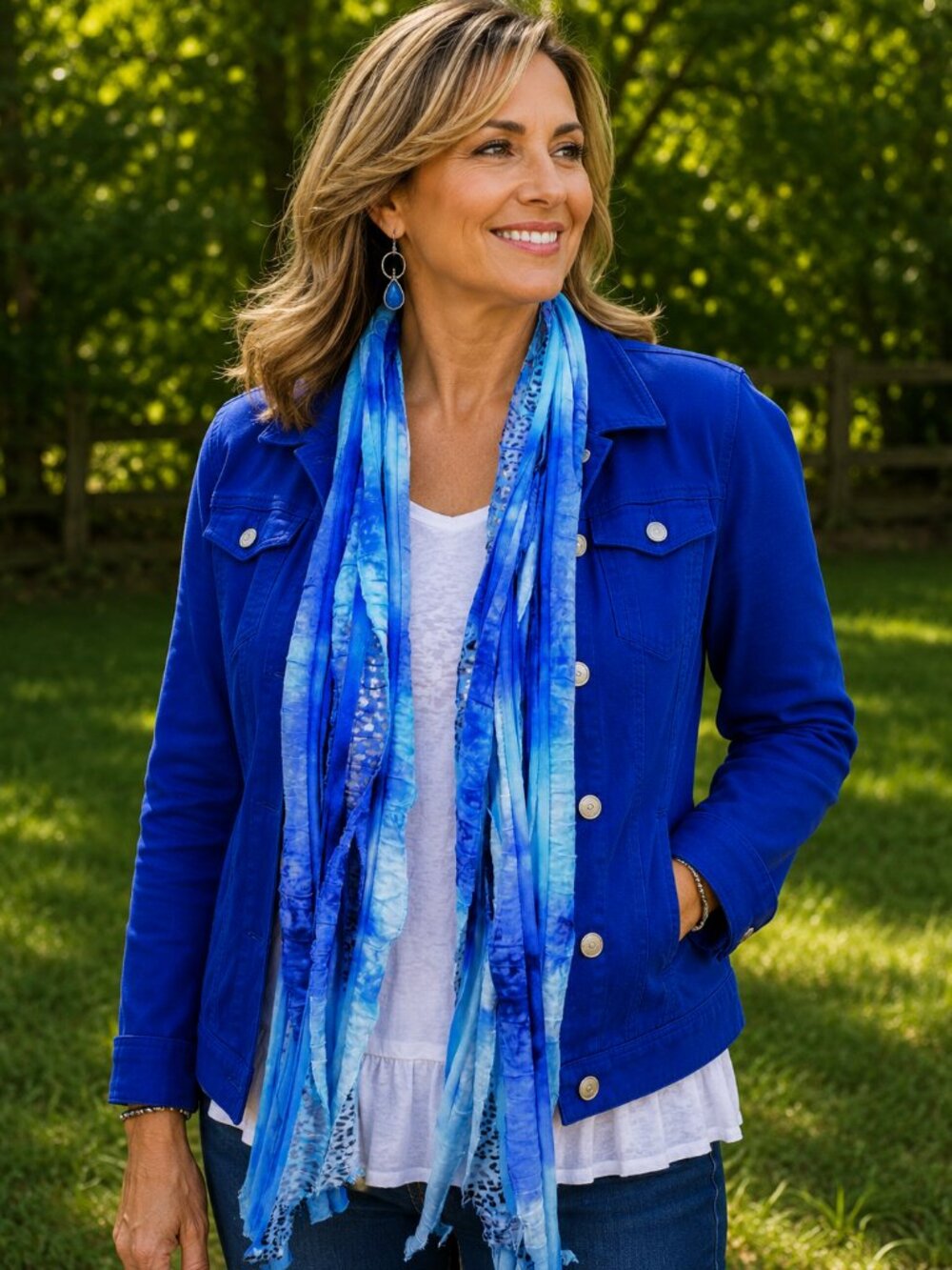 Royal Blue Tiedye Leopard Flutter Scarf Lightweight Women Accessory Mult…